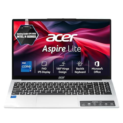 acer Aspire Lite, 13th Gen, Intel Core i7-13620H Processor, 16GB RAM, 512GB SSD, Full HD IPS,15.6"/39.62 cm, Windows 11 Home,MS Office Pure Silver, 1.70 kg, AL15-52H, Backlit kB,Thin and Light Laptop