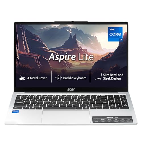 Acer Aspire Lite,12th Gen, Intel Core i7 12650H, 16 GB RAM, 512 GB SSD, Full HD IPS, 15.6"/39.62 cm, Windows 11 Home, MS Office, Pure Silver, 1.70 KG, AL15-52H, Backlit Keyboard, Thin and Light Laptop