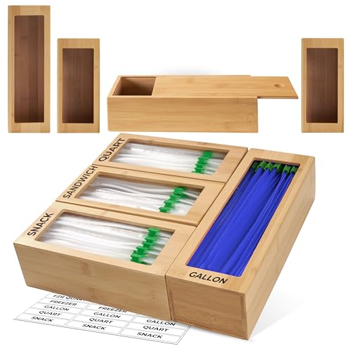 WOODENHOUSE LIFELONG QUALITY Storage Bag Organizer, Bamboo Baggie Organizer for Drawer