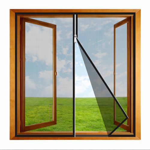 LifeKrafts Pre-Stitched Zipper Window Mosquito Net Premium Edition. 120 GSM Fiberglass Net & Strong Self Adhesive Hook Tape. Height90cm * Width120cm (83x70 inches or 6.8x6 feet)-Black