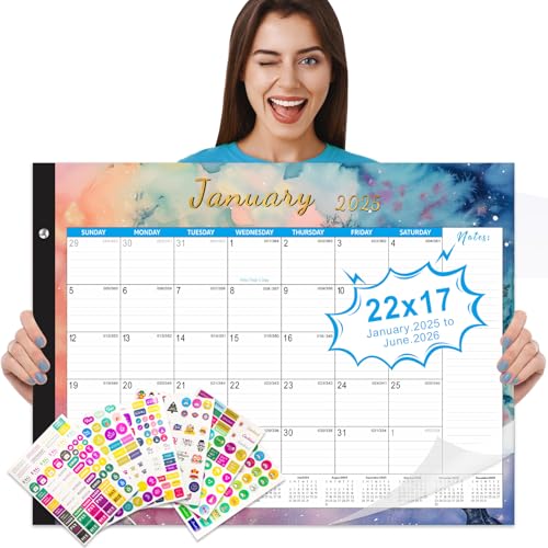 Gannyfer Large Desk Calendar 2025-2026, 22" x 17" Desk Pad Calendar with to-do List, Thick Paper with Corner Protectors, Large Ruled Blocks - Colorful Waterink
