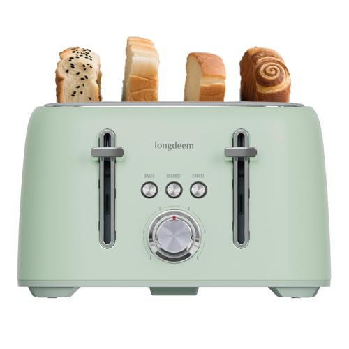 4-Slice Stainless Steel Toaster - 1.5" Extra Wide Slots, High Lift, 6 Browning Settings, Family Friendly,Breakfast Kitchen Appliance
