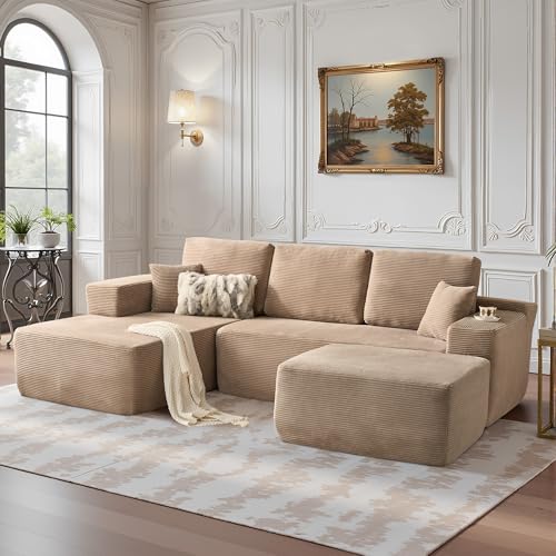 CAODOC 104" Cloud Sectional Couch with Comfy Chaise, Boneless L Shape Sofa with Deep Seat, Minimalist Modular Couches Sleeper for Living Room Bedroom Apartment Lounge