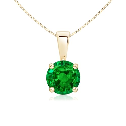 Angara Natural Emerald Solitaire Pendant for Women | 1.2 ct Round Emerald Solitaire Pendant Necklace in Yellow Gold | May Birthday, Anniversary, Gemstone Jewelry Gift | AAAA | 7mm