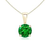 Angara Natural Emerald Solitaire Pendant for Women | 1.2 ct Round Emerald Solitaire Pendant Necklace in Yellow Gold | May Birthday, Anniversary, Gemstone Jewelry Gift | AAAA | 7mm