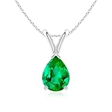 Angara Natural Emerald Solitaire Pendant for Women | V-Bale Pear-Shaped Emerald Solitaire Pendant in Platinum | May Birthday, Anniversary, Gemstone Jewelry Gift | AAA | 9x7mm