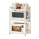 TPTBON Metal Kitchen Counter Shelf with Storage Drawer, Microwave Rack Organizer for Small Appliances, Space-Saving Stand(Large)