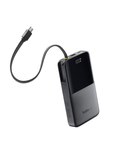 Baseus Portable Charger, 20W PD Fast Charging 10000mAh Power Bank, Built-in Braided USB C Cable Battery Pack, Travel Essentials Portable Phone Charger for iPhone 16 Pro/15