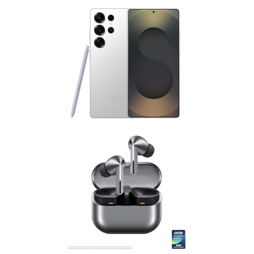 Samsung Galaxy S25 Ultra 512GB Unlocked AI Smartphone, Titanium Whitesilver w/ Galaxy Buds 3 Pro AI True Wireless Bluetooth Earbuds, Silver