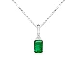 Angara Natural Emerald Solitaire Pendant for Women | Emerald Pendant with Diamond Trio in Platinum | May Birthday, Anniversary, Gemstone Jewelry Gift | AAA | 8x6mm