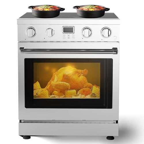 30-Inch Electric Range with 4.8 Cu.Ft Convection Oven, 4 High-Powered Burners, 6 Cooking Modes, Smooth Glass Surface, Built-In Timer, Freestanding Professional Kitchen Stove