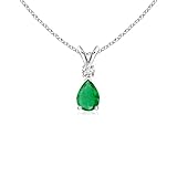 Angara 2.35 ct Emerald Teardrop V-Bale Necklace with Diamond in Platinum | Natural Prong-Set Emerald Pendant for Women | July Birthday Gemstone Jewelry Gift | 6x4mm