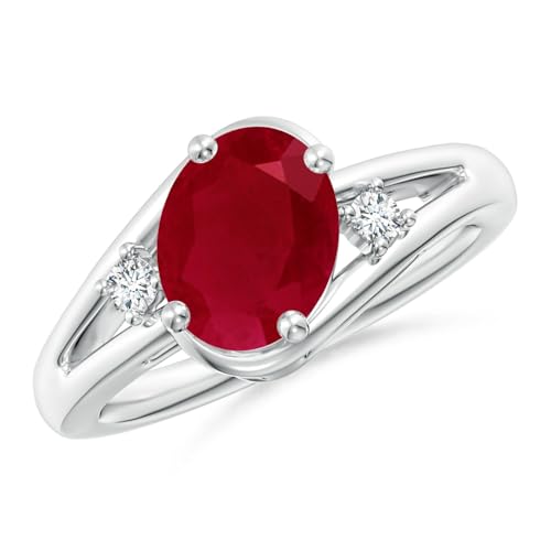 Angara 1.25 ct Ruby and Diamond Split Shank Ring in Platinum | Natural Prong-Set Ruby Ring for Women | July Birthday, Anniversary, Gemstone Jewelry Gift | 8x6mm | Ring Size- 6