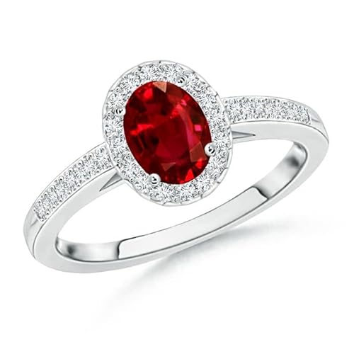 Angara 1.25 ct Oval Ruby Halo Engagement Ring with Diamond Accents in Platinum | Natural Ruby Halo Ring for Women | July Birthday, Gemstone Jewelry Gift | 8x6mm | Ring Size- 7