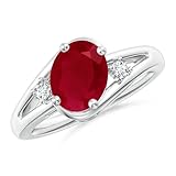 Angara 1.25 ct Ruby and Diamond Split Shank Ring in Platinum | Natural Prong-Set Ruby Ring for Women | July Birthday, Anniversary, Gemstone Jewelry Gift | 8x6mm | Ring Size- 6