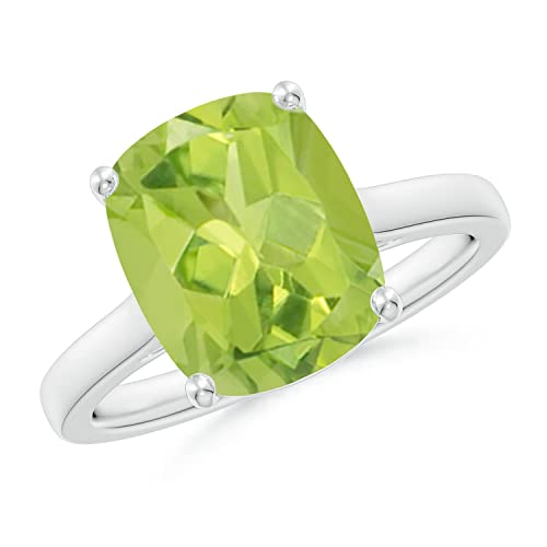 Angara Natural Peridot Solitaire Ring for Women | 5.5 ct Cushion Rectangular-Cut Peridot Diamond Solitaire Ring in Platinum | August Birthday, Gemstone Jewelry Gift | AAAA | 12x10mm | Ring Size- 6.5