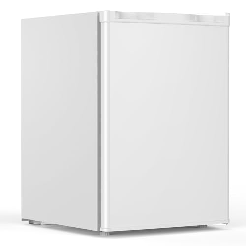 COWSAR 2.6 Cu.Ft Mini Fridge with Freezer, Single-Door Compact Refrigerator, 7 Settings Temperature Adjustable, 2 Removable Shelves, Commercial Small fridge for Bedroom, Office, Kitchen, Dorm, White