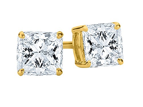 Houston Diamond District 0.5 to 10 Carat LAB GROWN Princess Cut Diamond Stud Earrings for Women 4 Prong Screw Back Value Collection (G-H Color, SI1-SI2 Clarity) 14K Yellow Gold 10 Carat