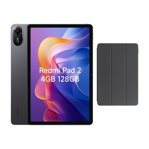 XIAOMI Redmi Pad 2 Only WiFi + Case (No Calls or Text) 11" 2.5K Octa Core 4 Speakers Global ROM 9000mAh Bluetooth 5.3 8MP Model 25040RP0AL (Gray + Case Cover, 128GB + 4GB)