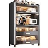 Wall Mounted Storage Pegboard & Microwave Stand, 4/5-Tier Kitchen Baker's Rack with Flip Dual Door Cabinet, Metal Shelves & Accessories for Organized Cooking Space