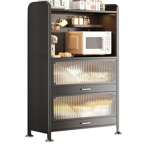 Wall Mounted Pegboard & Microwave Storage Stand - 4/5-Tier Kitchen Baker's Rack with Flip Dual Door Cabinet & Metal Shelves, Perfect for Organizing Small Appliances & Kitchen Accessories