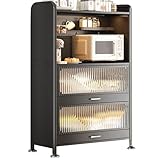 Wall Mounted Pegboard & Microwave Storage Stand - 4/5-Tier Kitchen Baker's Rack with Flip Dual Door Cabinet & Metal Shelves, Perfect for Organizing Small Appliances & Kitchen Accessories