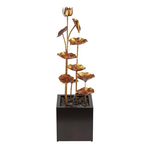 Alpine Corporation MCC390L-SL Indoor Outdoor Metal Tiered Leaves Water Floor Fountain