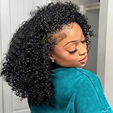 VFFTI Kinky Curly Half Wig Human Hair 200 Density 3 In 1 Drawstring Seamless Flip Half Wigs Wear Go Glueless Wigs Human Hair 18 Inch Curly Half Wig for Women Drawstring Headband Wig Beginner Friendly