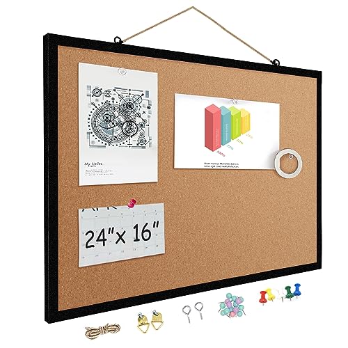 16” x 24” Cork Boards for Walls with Wooden Frame 1pack, Double Sided Office Board for Wall Organizer, Bulletins Board Decorative Hanging Pin Board for School, Home & Office, Notice Board Memo Board
