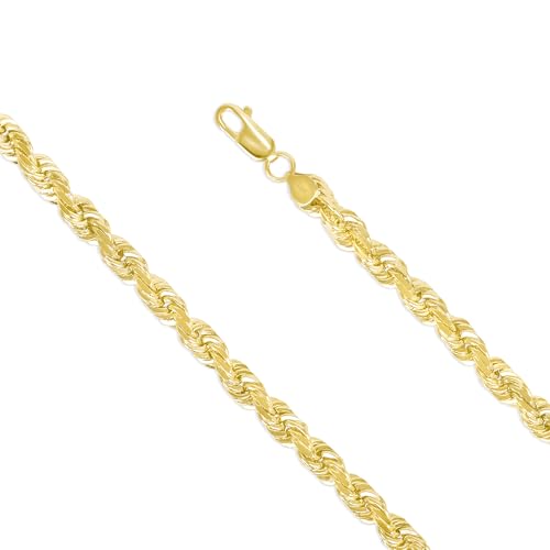 EVAYA 14K Solid Yellow Gold Rope Chain Necklace for Women and Men (1-8mm Width, 14-30" Length) - Cadenas de Oro Puro de 14K (6mm, 16 Inches)