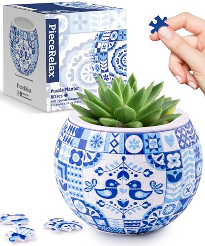 PieceRelax 3D Puzzle Planter 80 Pieces Small Round Plant Pots with Drainage, Home Decor Flower Pots for Indoor Cactus, Succulents Pots
