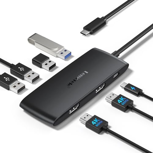 Lemorele USB C Hub Docking Station 7-in-1, Dual HDMI 4K 60Hz Display Adapter for MacBook Pro/Air, Dell, HP, Surface & Windows