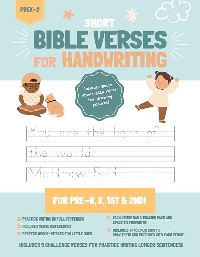 Handwriting Practice Book for Kids (Short Bible Verses): Penmanship and Writing Workbook for Pre-K, Kindergarten, 1st, and 2nd Grade: Homeschool Handwriting Practice (Kindle Scribe Only)