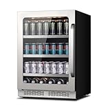 24 Inch Beverage Refrigerator 140 Cans Beverage Fridge, Drink Fridge with Glass Door 3 LED 34-54 ℉ Beverage Coolers Built-in or Freestanding Adjustable Shelves for Home/Kitchen(5.65 cu.ft)