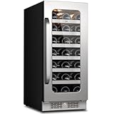15 inch Wine Fridge Cooler, 33 Bottles 40-65 ℉ Wine Refrigerator with Glass Door 3 LED, Built in, Freestanding or Under Counter Fridge for Home Bar Office(3.0 cu.ft.)