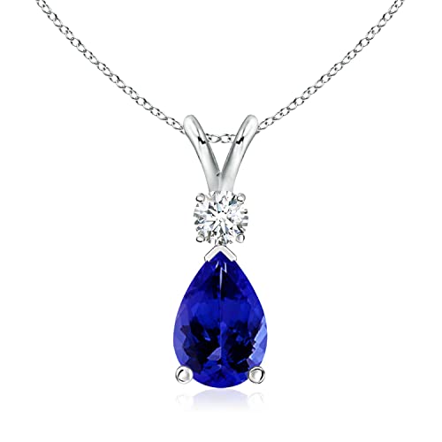 Angara Natural Tanzanite Solitaire Pendant for Women | 3.1 ct Pear Shape Tanzanite Diamond Solitaire Pendant Necklace in Platinum | December Birthday, Gemstone Jewelry Gift | AAAA | 12x8mm