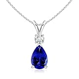 Angara Natural Tanzanite Solitaire Pendant for Women | 3.1 ct Pear Shape Tanzanite Diamond Solitaire Pendant Necklace in Platinum | December Birthday, Gemstone Jewelry Gift | AAAA | 12x8mm
