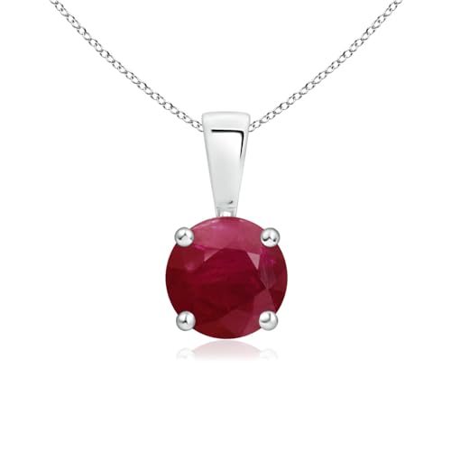 Angara 3.57 ct Round Ruby Solitaire Necklace in 14K White Gold | Natural Prong-Set Ruby Pendant for Women | July Birthday Red Gemstone Jewelry Gift | 9mm