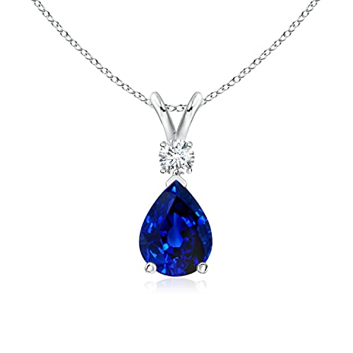 Angara Natural Blue Sapphire Solitaire Pendant for Women | 1.52 ct Pear Shape Blue Sapphire Diamond Solitaire Pendant Necklace in Silver | September Birthday, Gemstone Jewelry Gift | AAAA | 9x6mm
