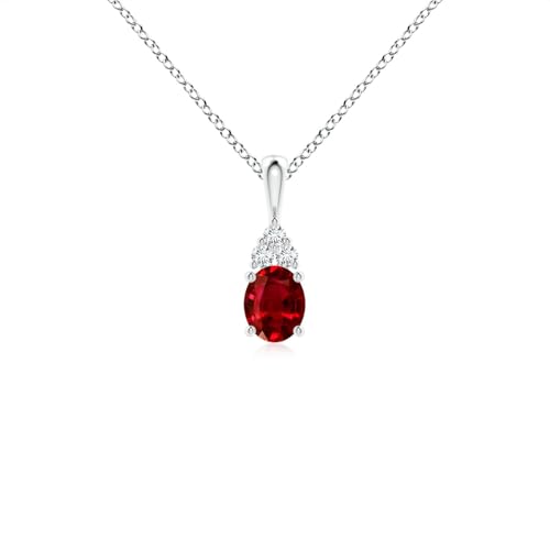 Angara 1.25 ct Oval Ruby Solitaire Necklace with Trio Diamond in Sterling Silver | Natural Ruby Solitaire Pendant for Women | July Birthday Gemstone Jewelry Gift | 8x6mm