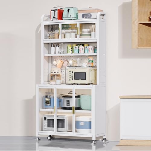 6-Tier Microwave Stand Rack - Metal Kitchen Storage Shelf for Appliances, Spices, Dishes, Pots & Pans, Free Standing Baker's Rack, Space-Saving Organizer for Small Kitchens