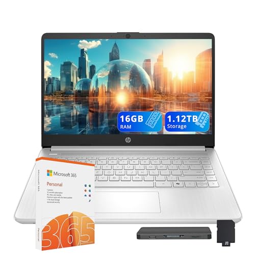 HP Stream 14" HD Laptop, Intel Processor N150, 16GB RAM, 1.12TB Storage(128GB UFS+1TB Docking Station Set), Intel Graphics, Webcam, Wi-Fi 6, 1 Year Office 365, Copilot, Fast Charge, Win 11, Silver
