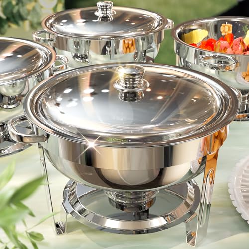 Chafing Dishes for Buffet 4 Pack, 6QT [Worry-Free Assemble] Round Chafing Dish Buffet Set Stainless Steel Chafers and Buffet Warmers Sets for Parties with Complete Set