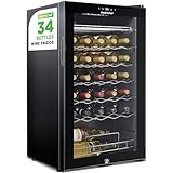 Nutrichef 34 Bottle Wine Fridge - Single Zone Beverage Refrigerator with Adjustable Temperature 41°F - 64°F, Ultra Quiet Operation Wine Cooler for Home, Office & Kitchen, Stainless Steel