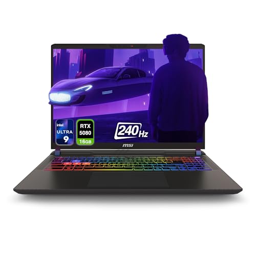 MSI Vector 16 HX AI Gaming Laptop, Intel Ultra 9-275HX, 32 GB DDR5 RAM, 2 TB PCIe SSD, 16" WQXGA (2560x1600) 240Hz Display, Nvidia G-Force RTX 5080, 24 Zone RGB Keyboard, W11 Home, Cosmo Gray