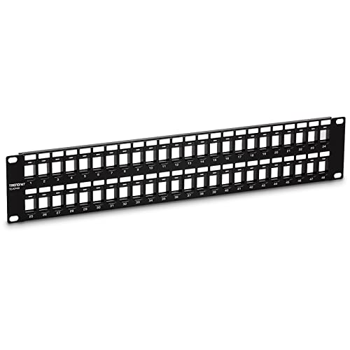 TRENDnet 48-Port Blank Keystone 2U HD Patch Panel, TC-KP48, 2U 19” Metal Rackmount Housing, HD Keystone Network Patch Panel, Recommended w/TC-K25C6 & TC-K50C6 Cat6 Keystone Jacks