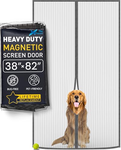 Flux Phenom Magnetic Screen Door – 2025 Upgraded Fine Weave Mesh Screen, Heavy Duty 52 Magnets, No-Gap Seal, Pet & Scratch Resistant, Includes 2 Easy Install Kits, 38"x82"
