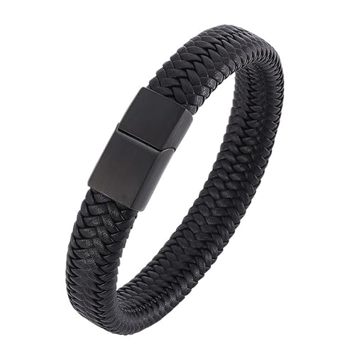 Fashion Frill Stylish Bracelet for Men Black Leather Hand Band Jewellery Accessories For Boys Gift for Husband & Boyfriend, 20 cm, Leather, No Gemstone