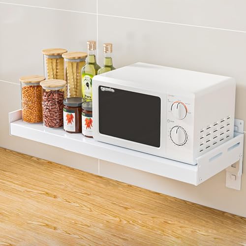 Adjustable Wall-Mounted Microwave Rack - Space-Saving Kitchen Storage Shelf for Appliances & Essentials - Perfect Organizer for Small Spaces and Kitchens