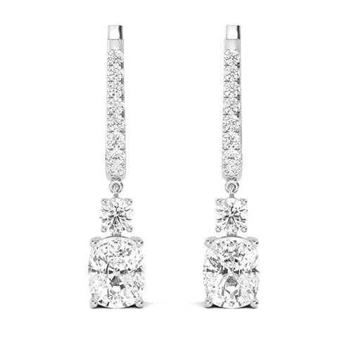 Houston Diamond District 1 to 10 Carat Cushion Shape LAB GROWN Diamond Drop Earrings 2 Stone (Color E-F Clarity VS2-SI1) 14K White Gold 10 Carat
